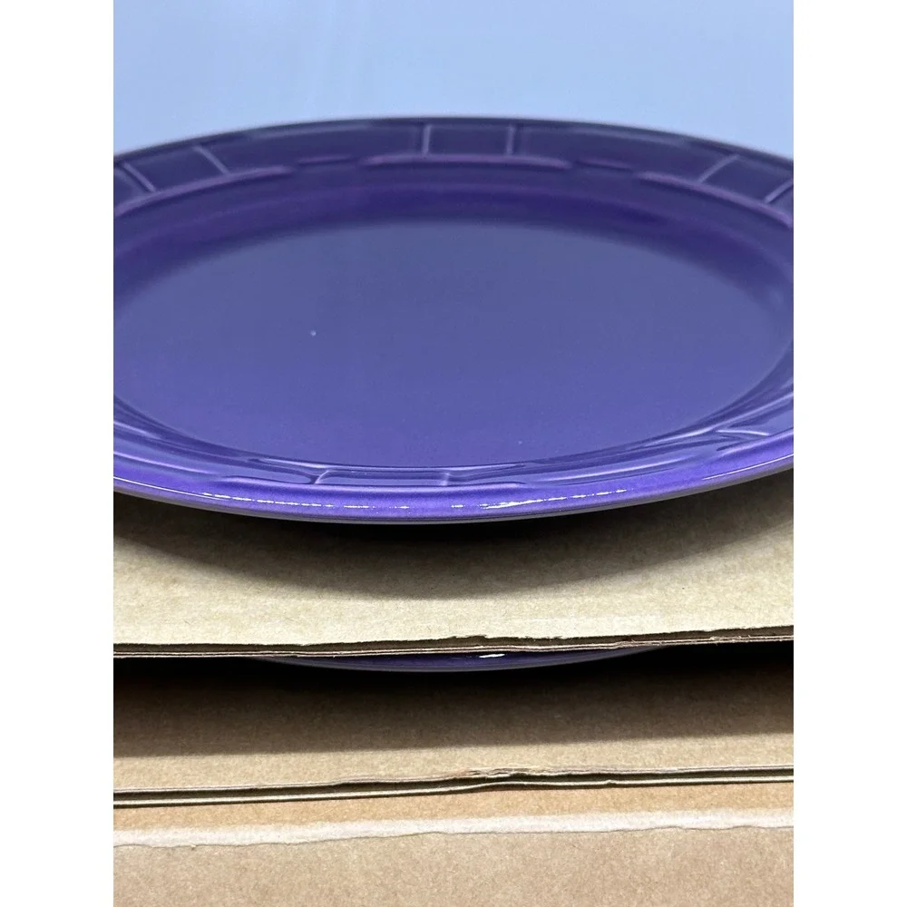Longaberger Dinner Plates Eggplant Purple Pottery Set of 4 Woven Border 31189